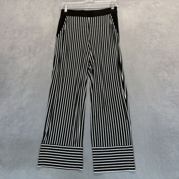 Joseph Ribkoff Size 4 Striped Wide Leg Pants Black White Pull On Pockets - Picture 2 of 8
